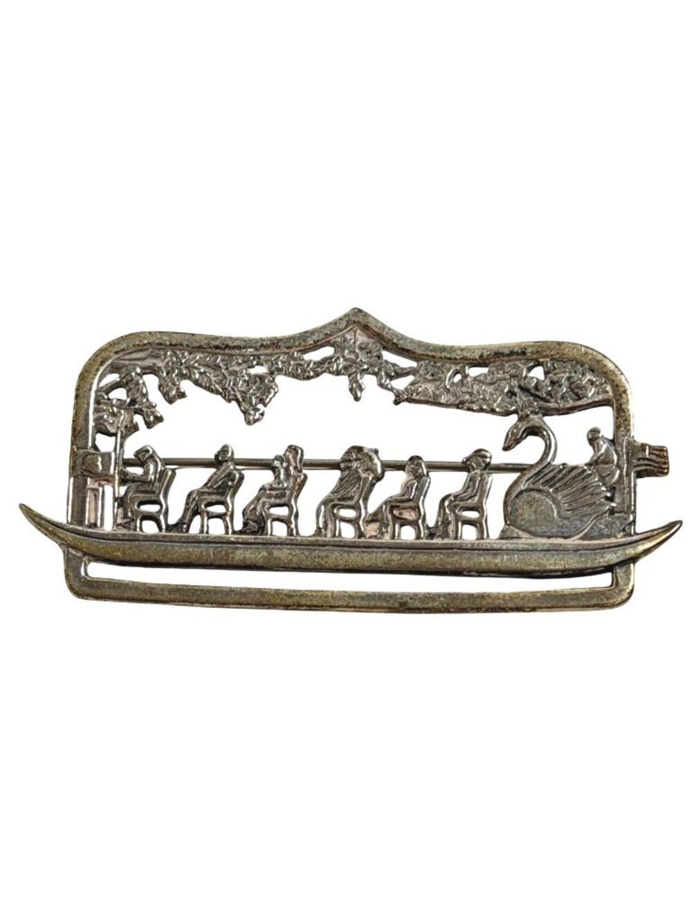Vintage Hand & Hammer H&H de mMatteo Sterling Silver Swan Boat Pin Brooch US Fla